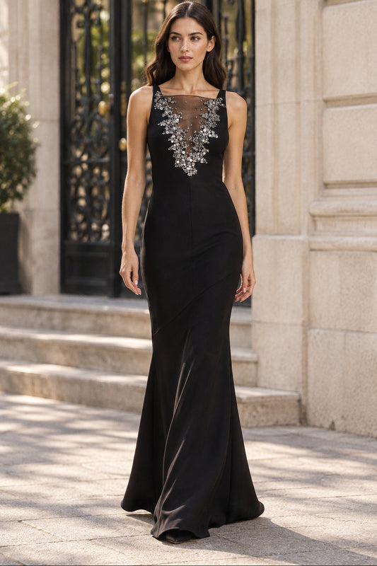 Embellished Illusion Bodice Trumpet Gown