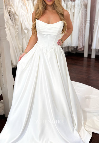 Strapless Cowl Neck Corset A-Line Wedding Dress