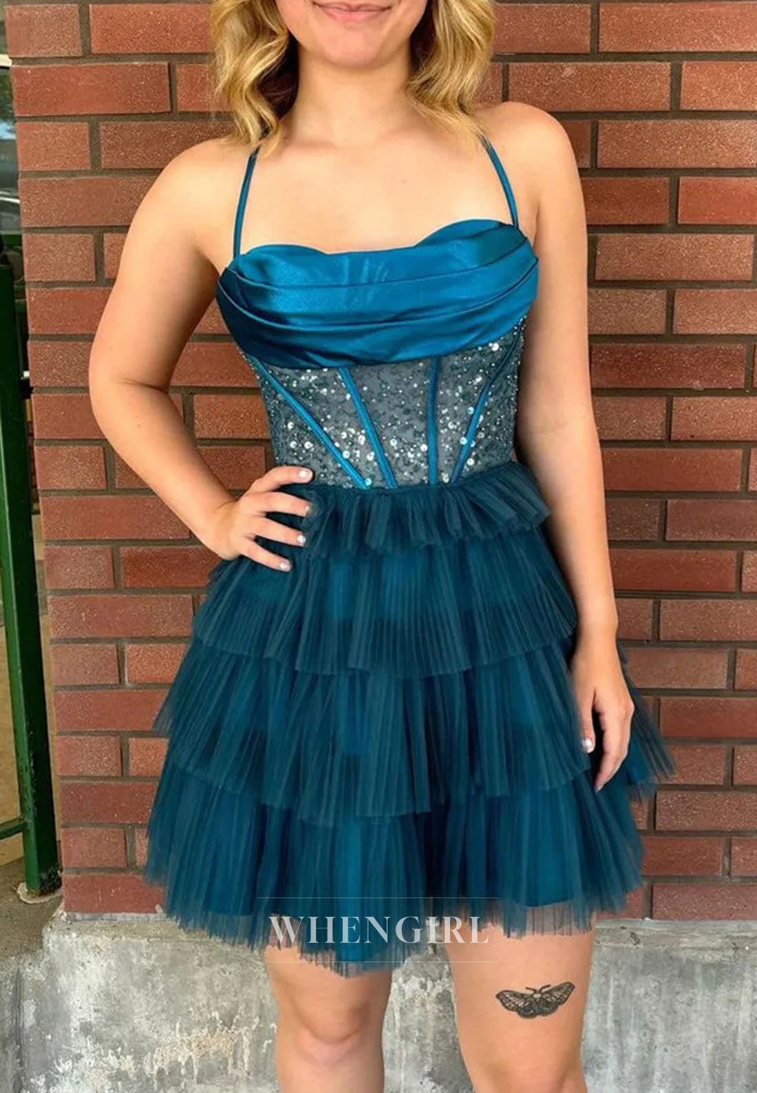 Sequin Corset Tiered Tulle Mini Homecoming Dress