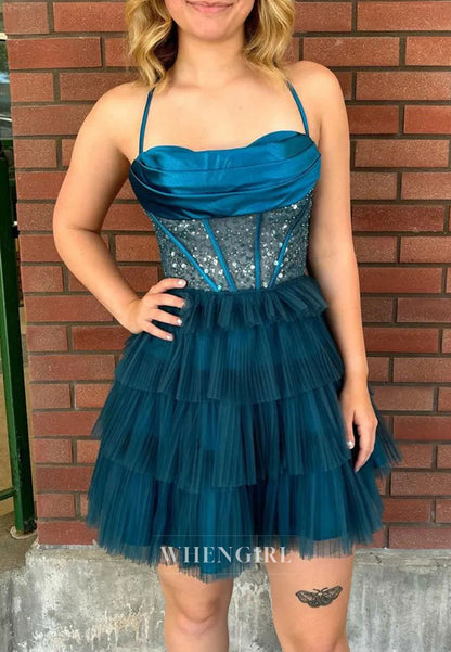 Sequin Corset Tiered Tulle Mini Homecoming Dress