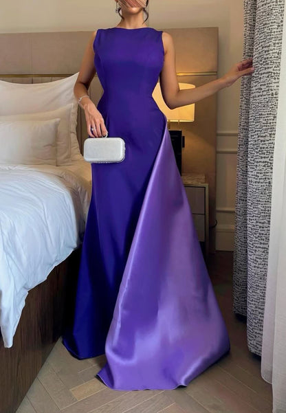 Sleeveless Bateau Gown with Side Drape & Low Back