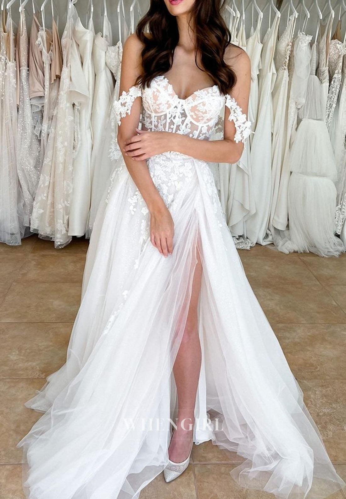Corset Lace Wedding Dress with High Slit
