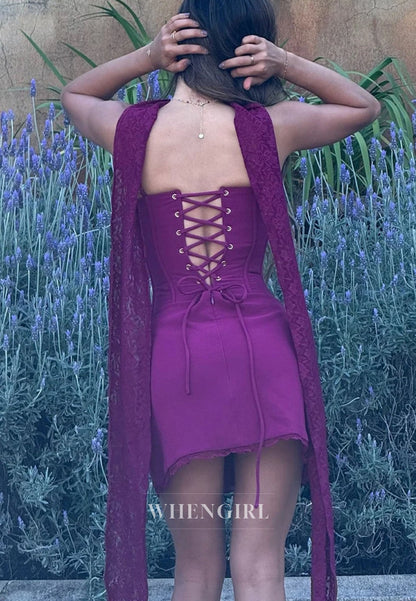 Corset Mini Dress with Lace Trim and Scarf