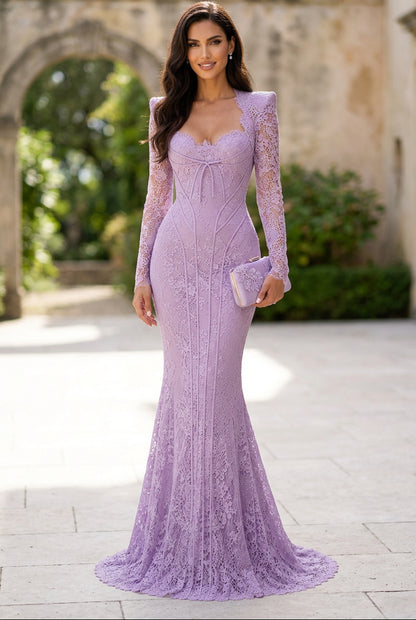 Lace Mermaid Evening Gown with Long Sleeves