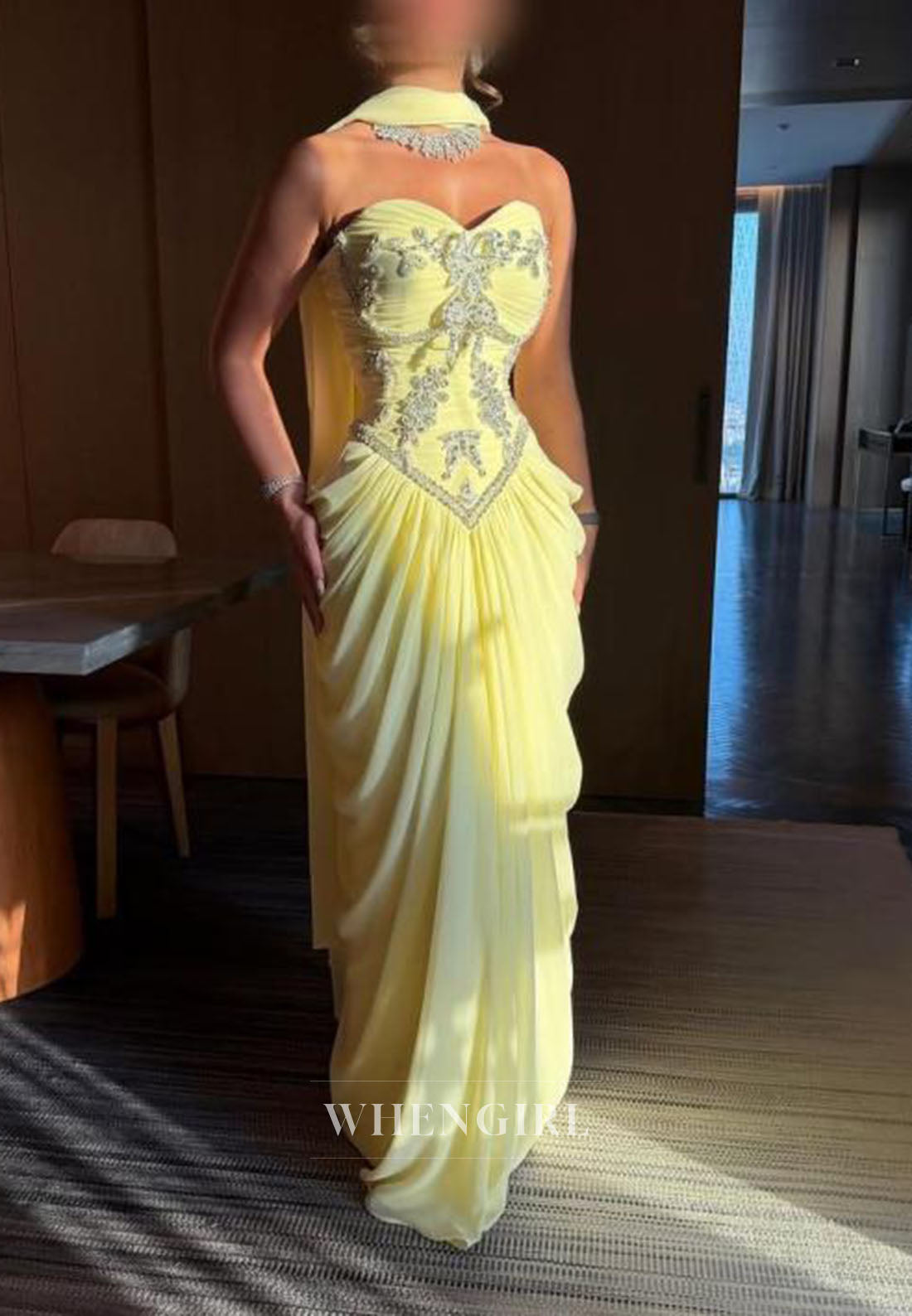 Strapless Embellished Corset Gown with Scarf