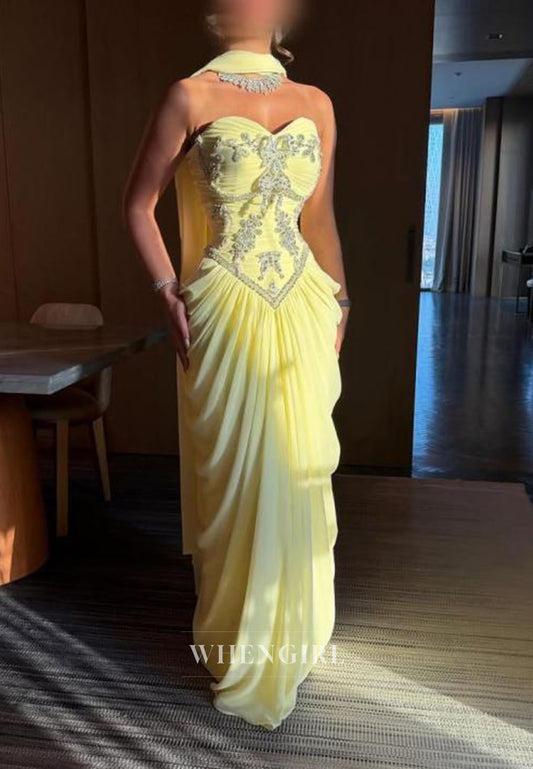 Strapless Embellished Corset Gown with Scarf