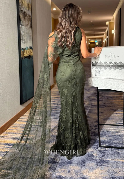 Lace Mermaid Evening Gown with One-Shoulder Drape