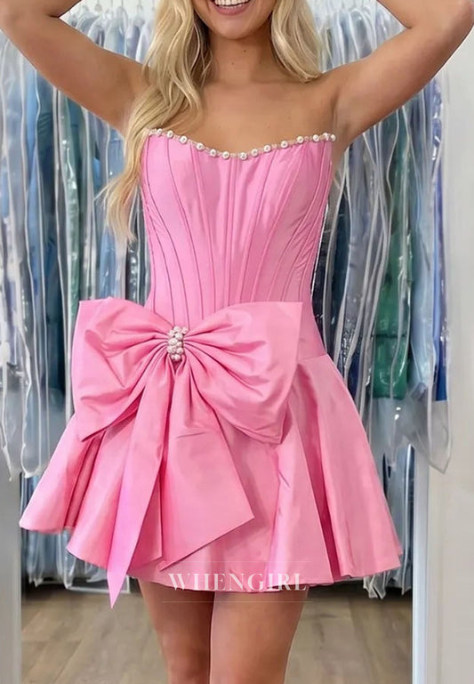 Strapless Corset A-Line Mini Dress with Statement Bow