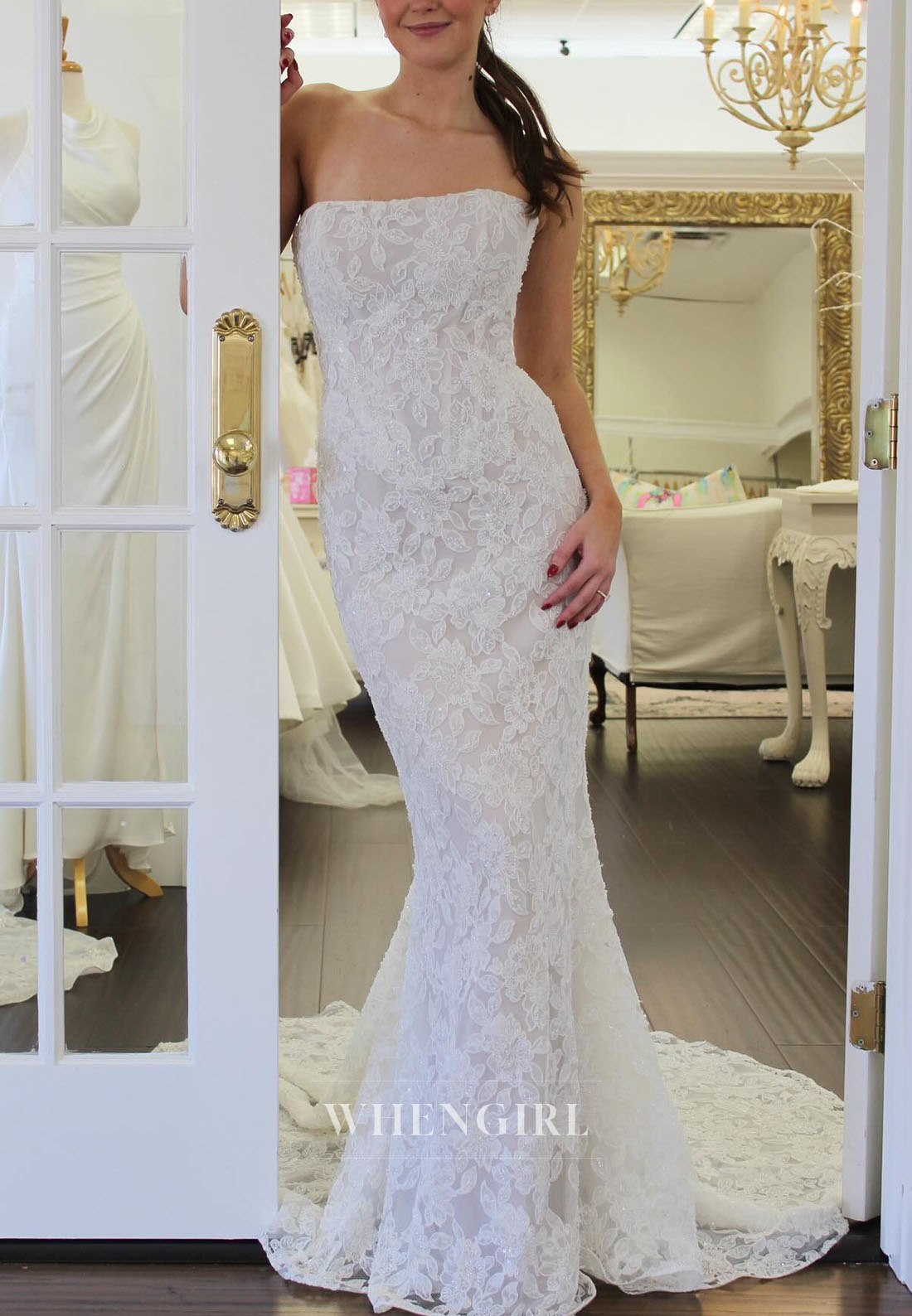 Strapless Mermaid Lace Wedding Dress with Sweep Train