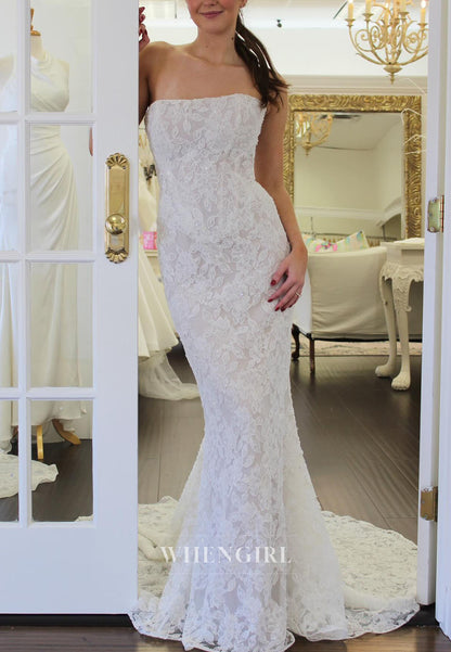 Strapless Mermaid Lace Wedding Dress with Sweep Train