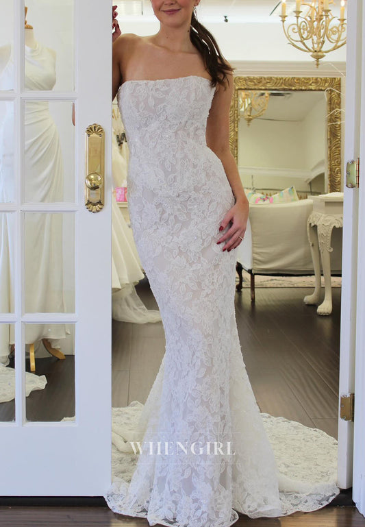 Strapless Mermaid Lace Wedding Dress with Sweep Train