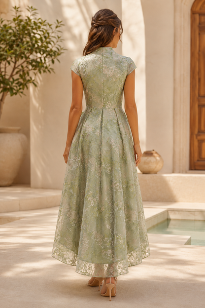Floral Embroidered High-Low A-Line Dress
