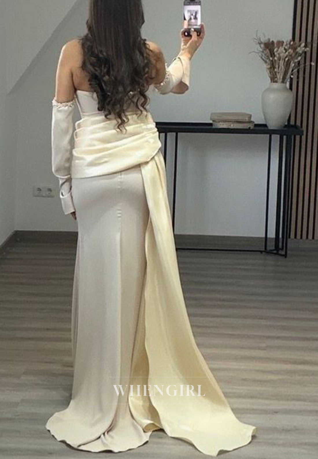 Off Shoulder Mermaid Gown with Draped Overskirt