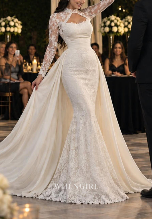 Lace Mermaid Wedding Dress with Overskirt