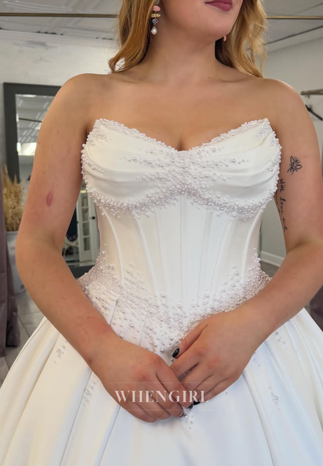 Strapless Corset Satin Ball Gown Wedding Dress
