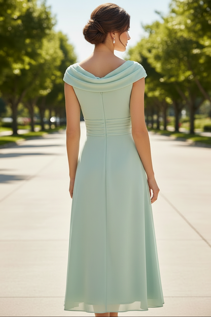 Draped Chiffon Tea-Length A-Line Dress