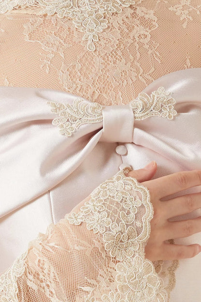 Lace & Satin Gown with Cape Train