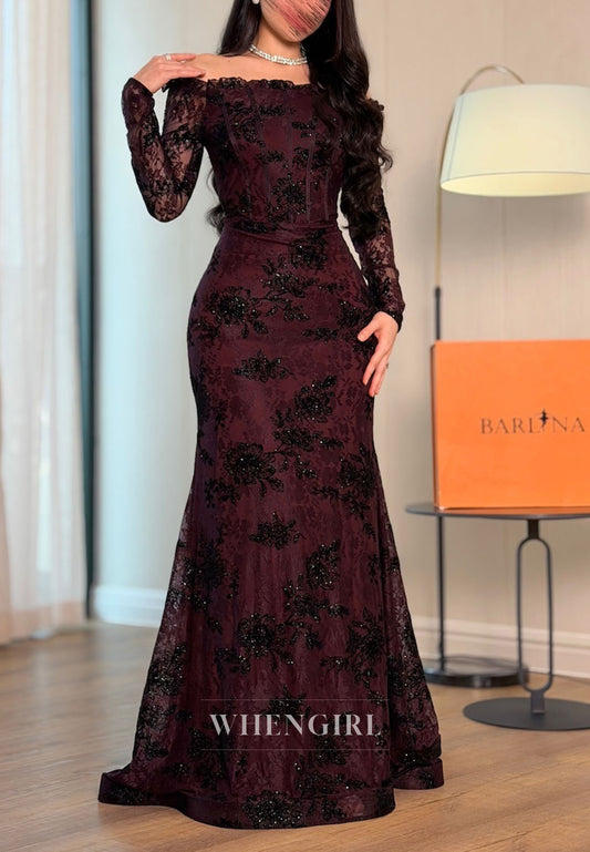 Lace Off-the-Shoulder Long Sleeve Gown