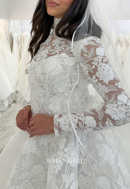 High Neck Lace Ball Gown Wedding Dress