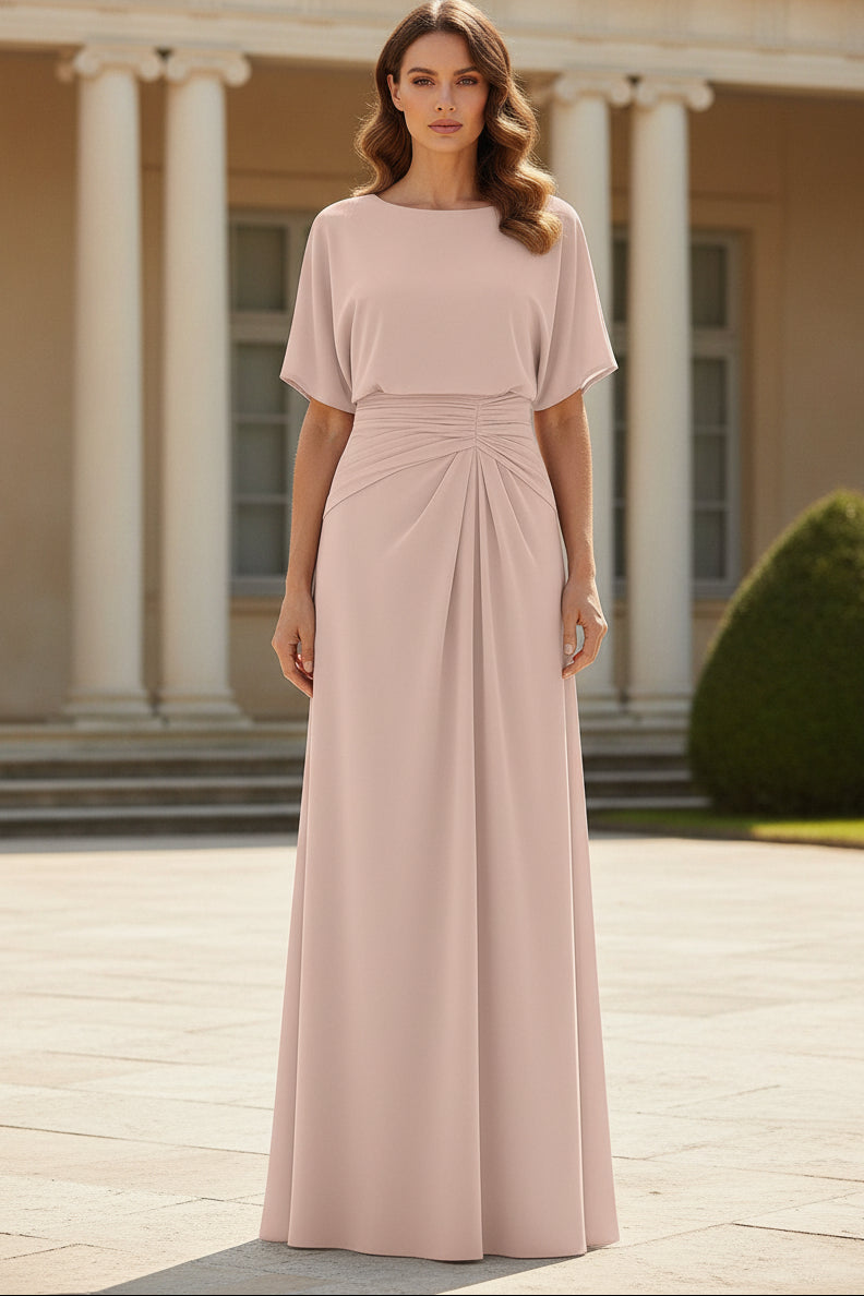 Flutter Sleeve A-Line Gown with Side Draping