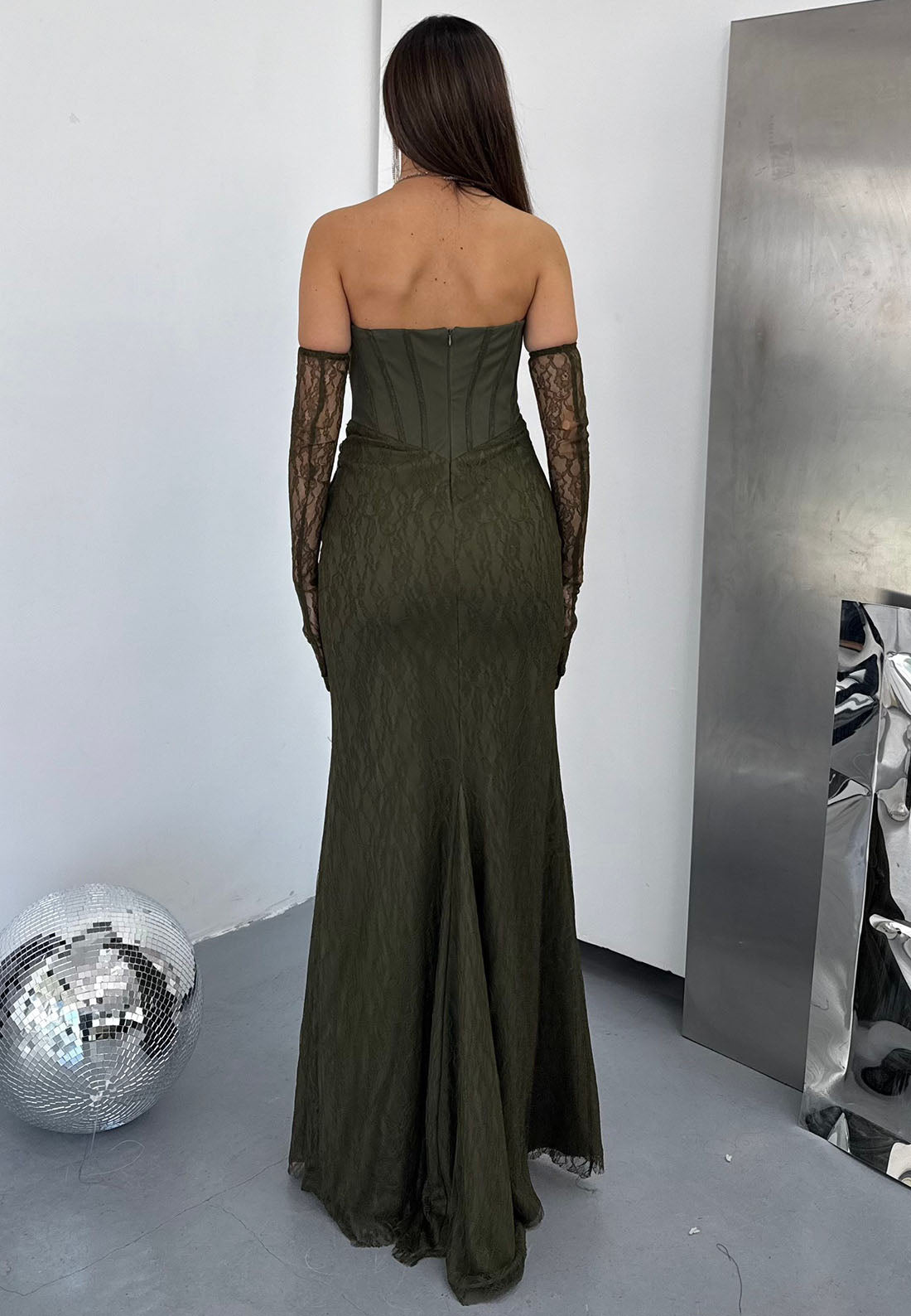 Corset Lace Evening Gown with Beaded Bodice