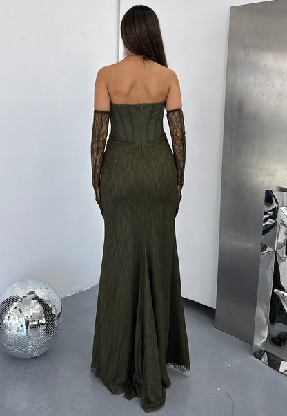 Corset Lace Evening Gown with Beaded Bodice