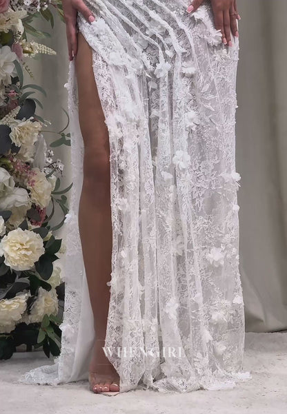 Halter Floral Applique Slit Gown