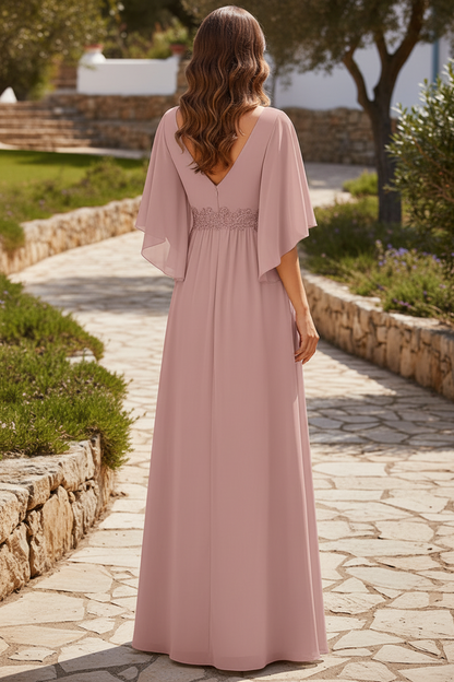 Flutter Sleeve V-Neck Maxi Dress with Waist Applique