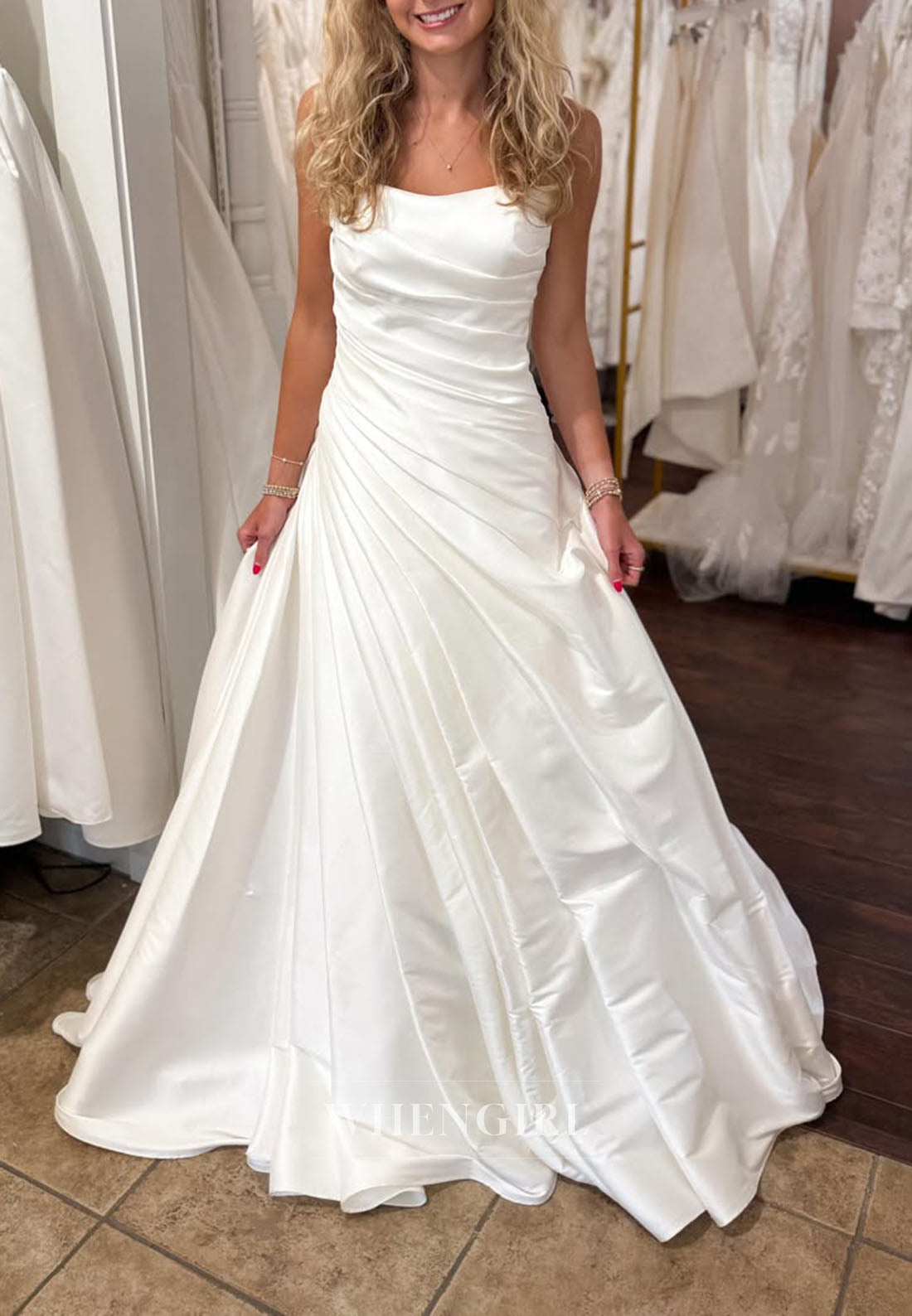 Strapless Ruched Satin A-Line Wedding Dress