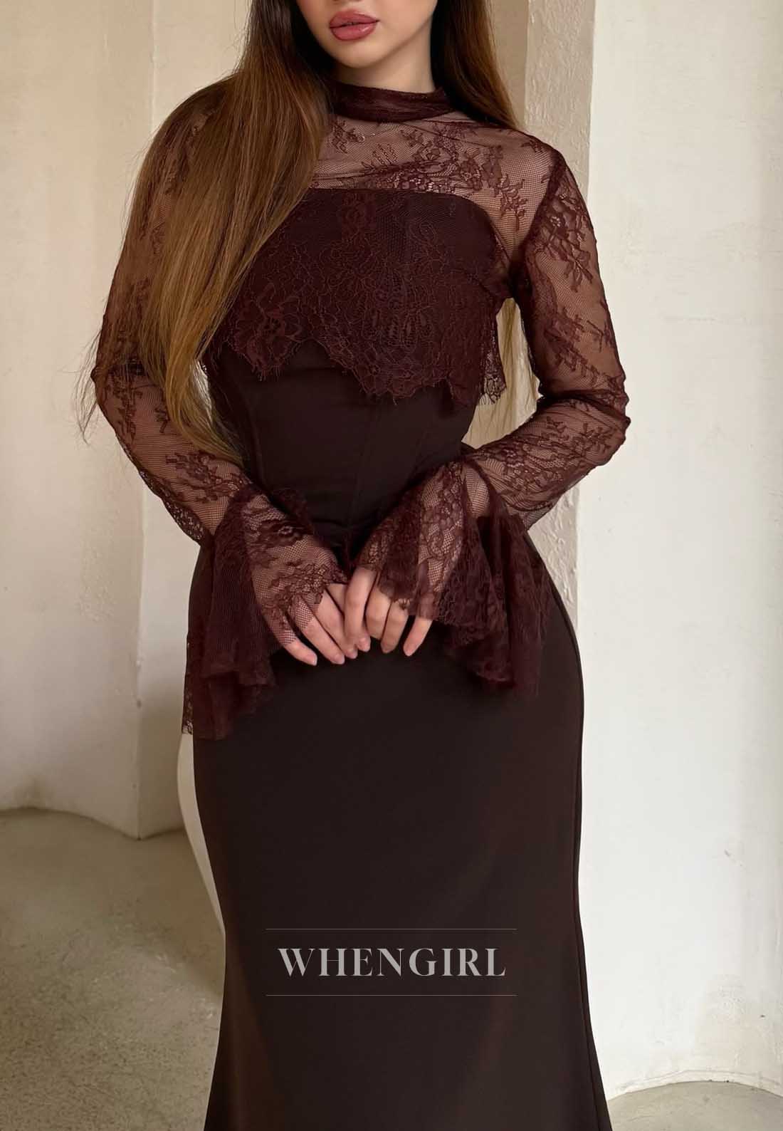 High Neck Lace Corset Mermaid Evening Gown