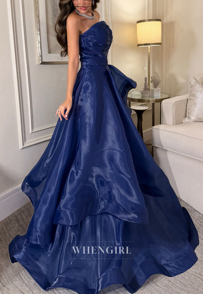 Strapless Ruched Gown with Cascading Ruffle