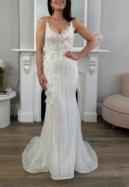 Sequin Fit and Flare Wedding Dress with 3D Florals