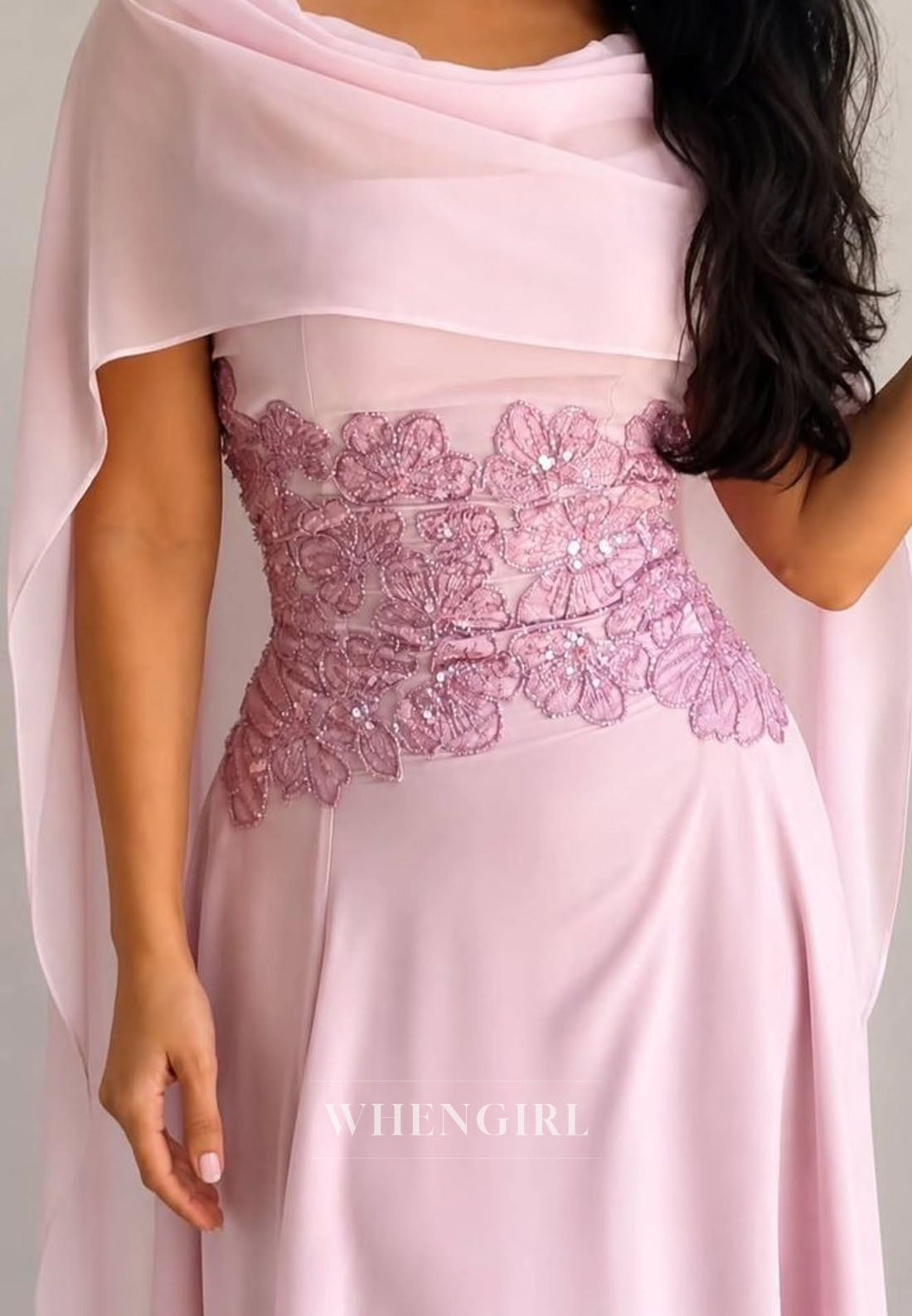Chiffon A-Line Gown with Sequin Bodice & Cape