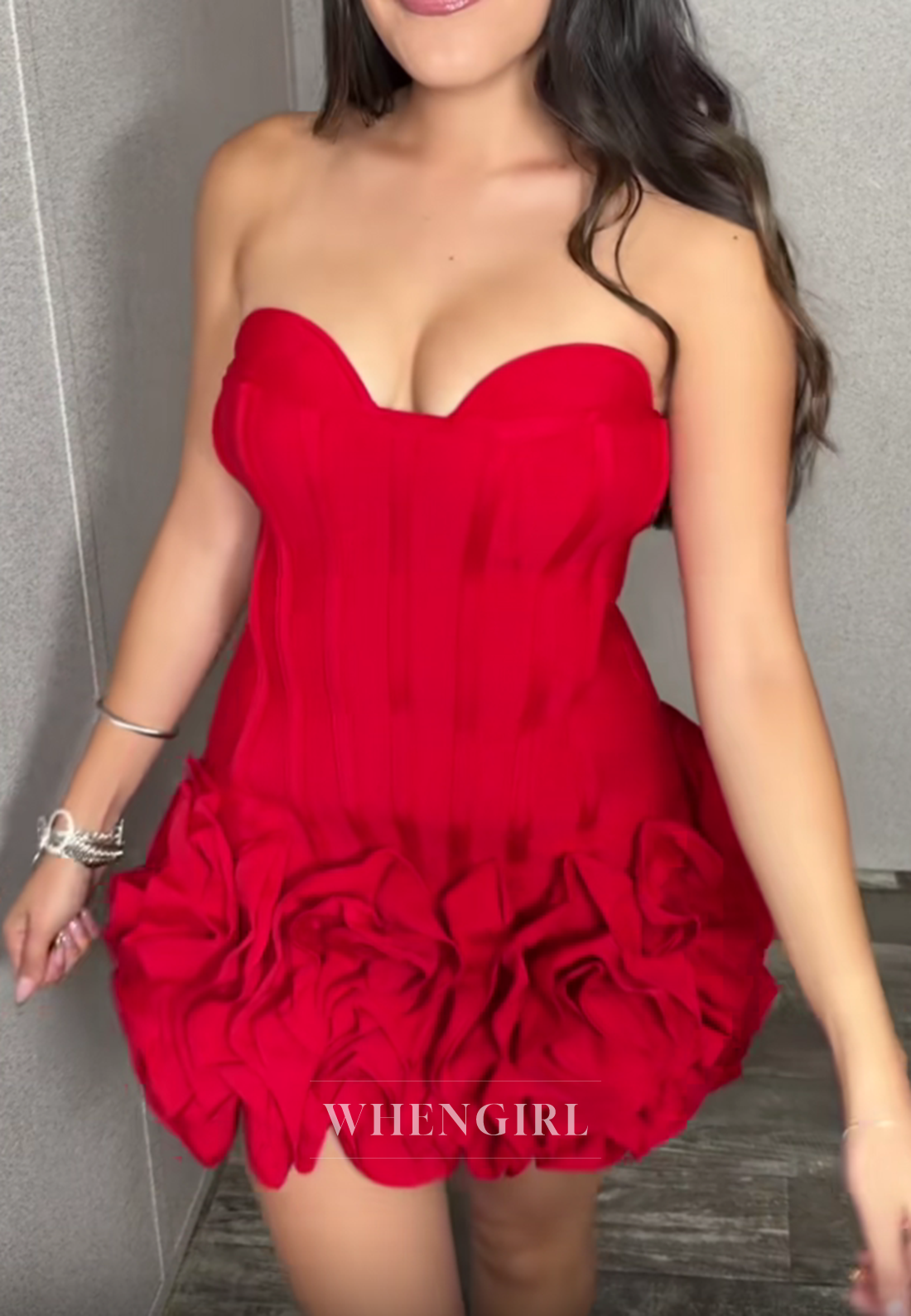 Strapless Corset Mini Dress with 3D Floral Skirt
