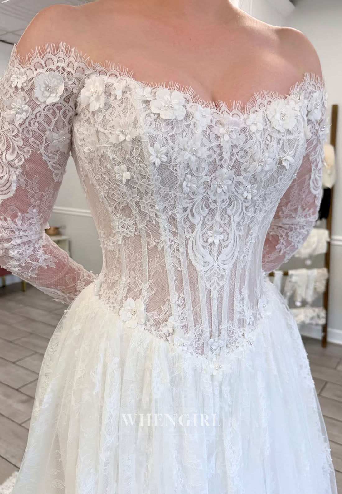 Off-the-Shoulder Lace Corset Wedding Dress