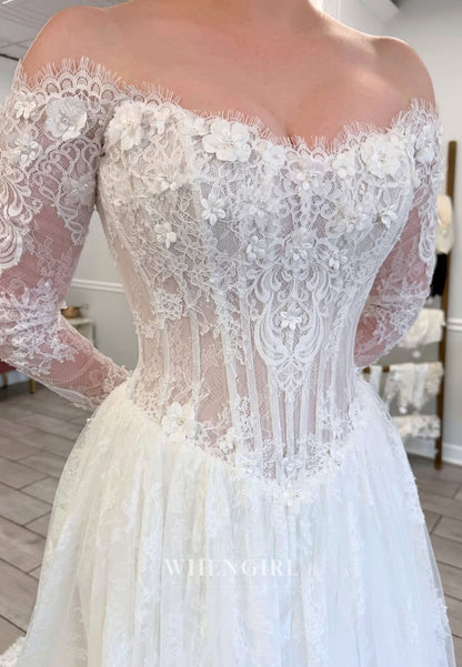 Off-the-Shoulder Lace Corset Wedding Dress