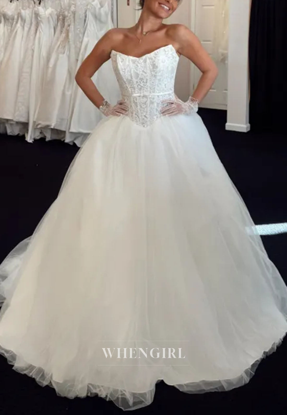 Strapless Lace Corset Tulle Ball Gown Wedding Dress