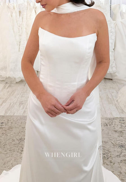 Strapless Satin Wedding Dress with Neck Scarf