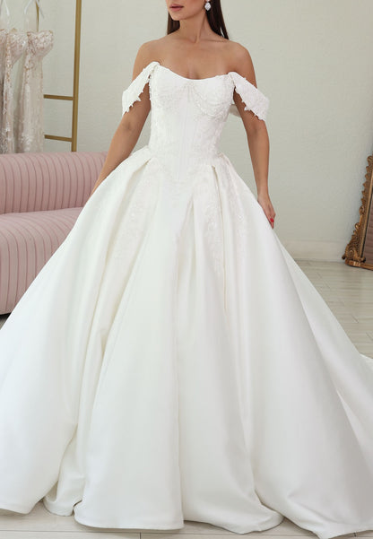 Off-the-Shoulder Corset Ball Gown Wedding Dress