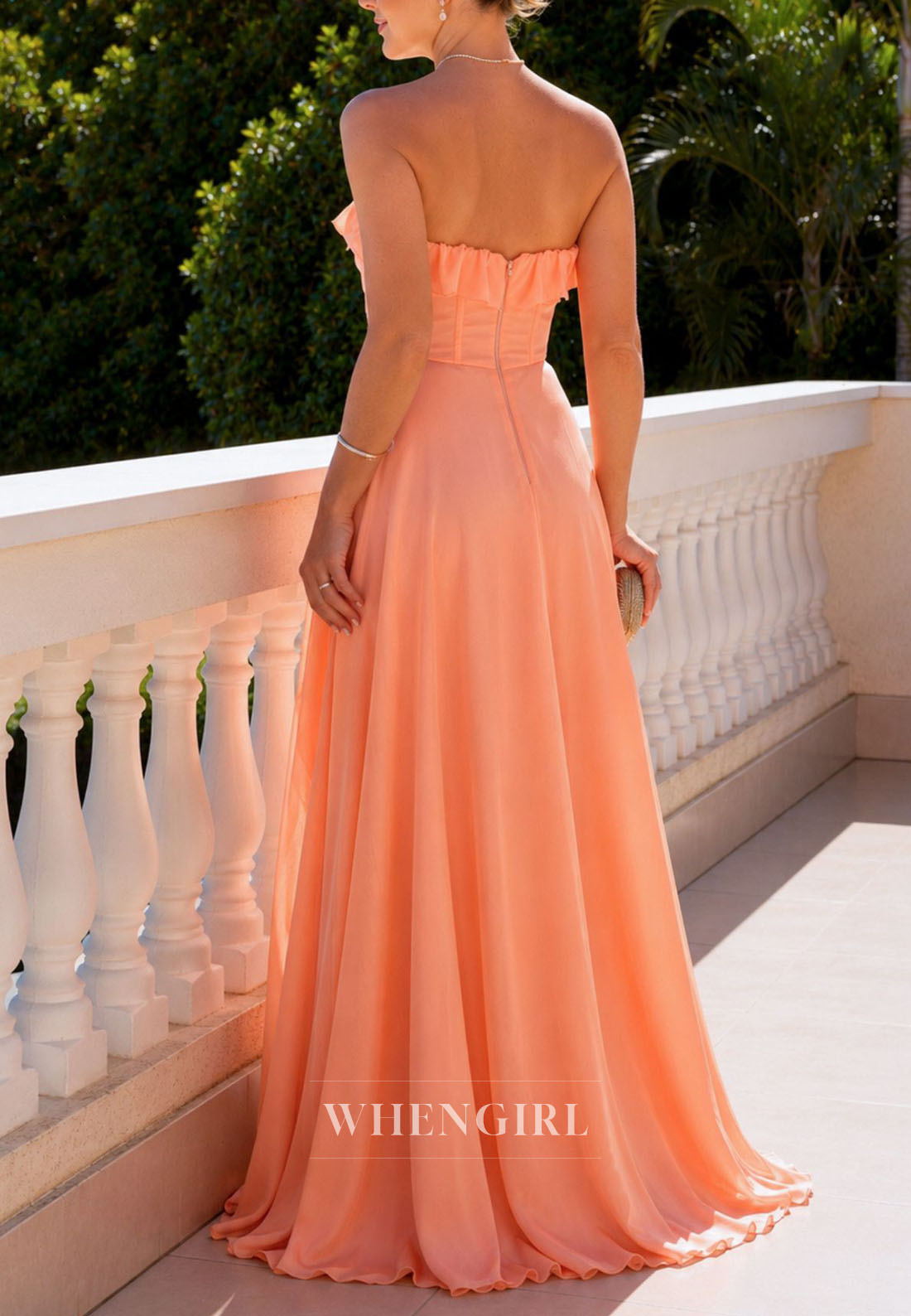 Strapless Ruffle Corset Gown with Slit