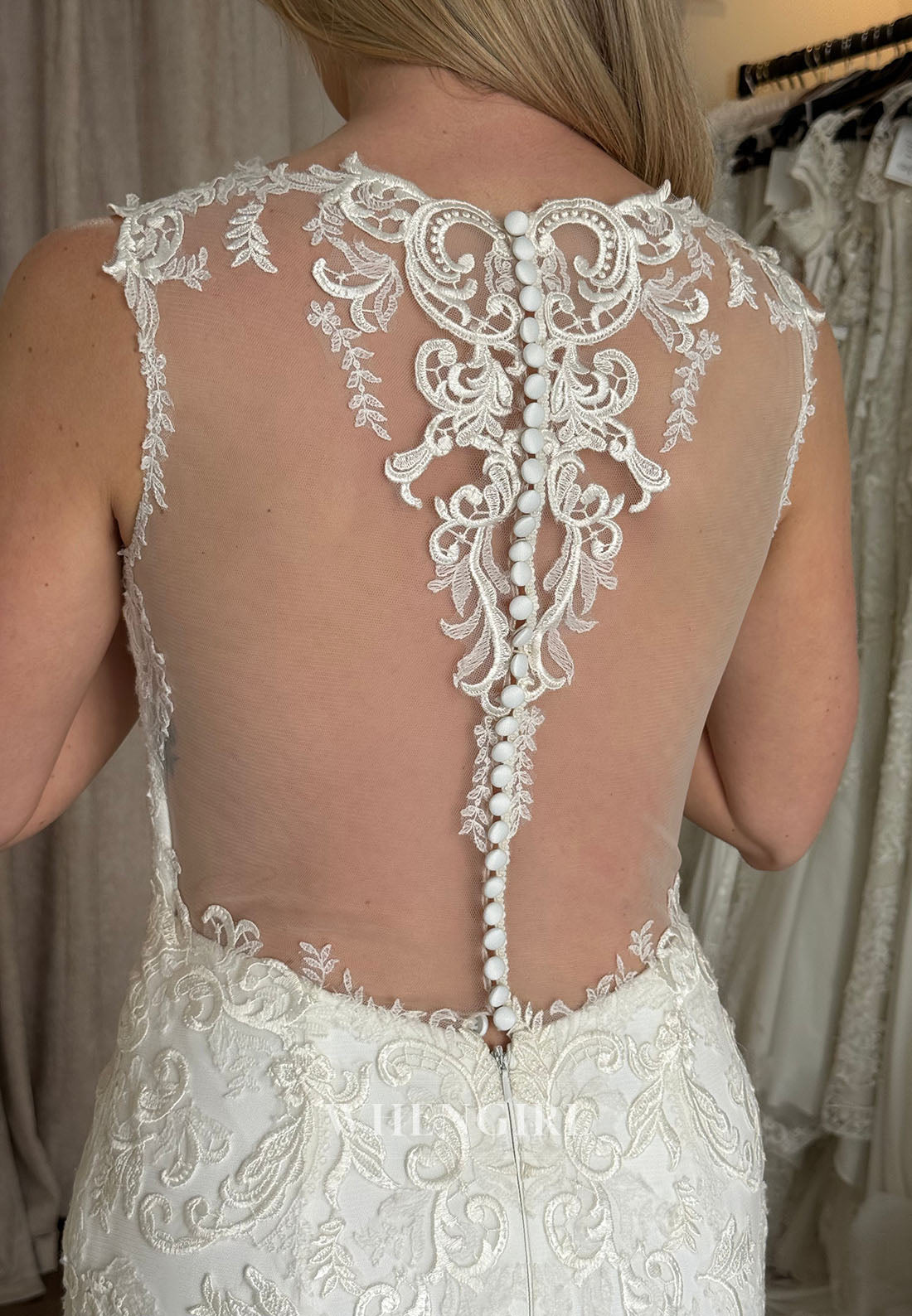 Lace Applique Illusion Mermaid Wedding Dress