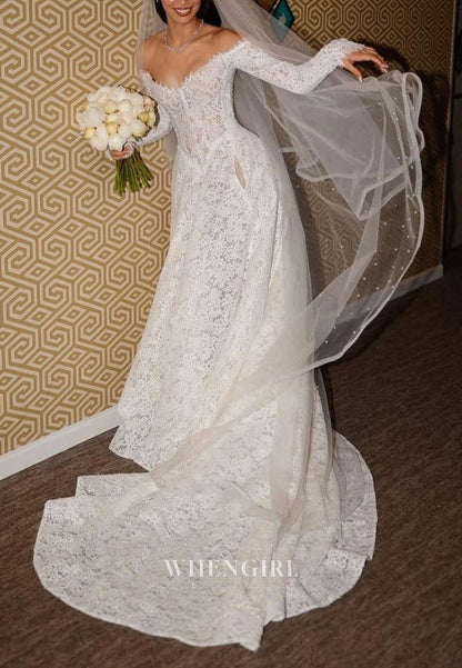 Off-the-Shoulder Long Sleeve Lace Wedding Dress