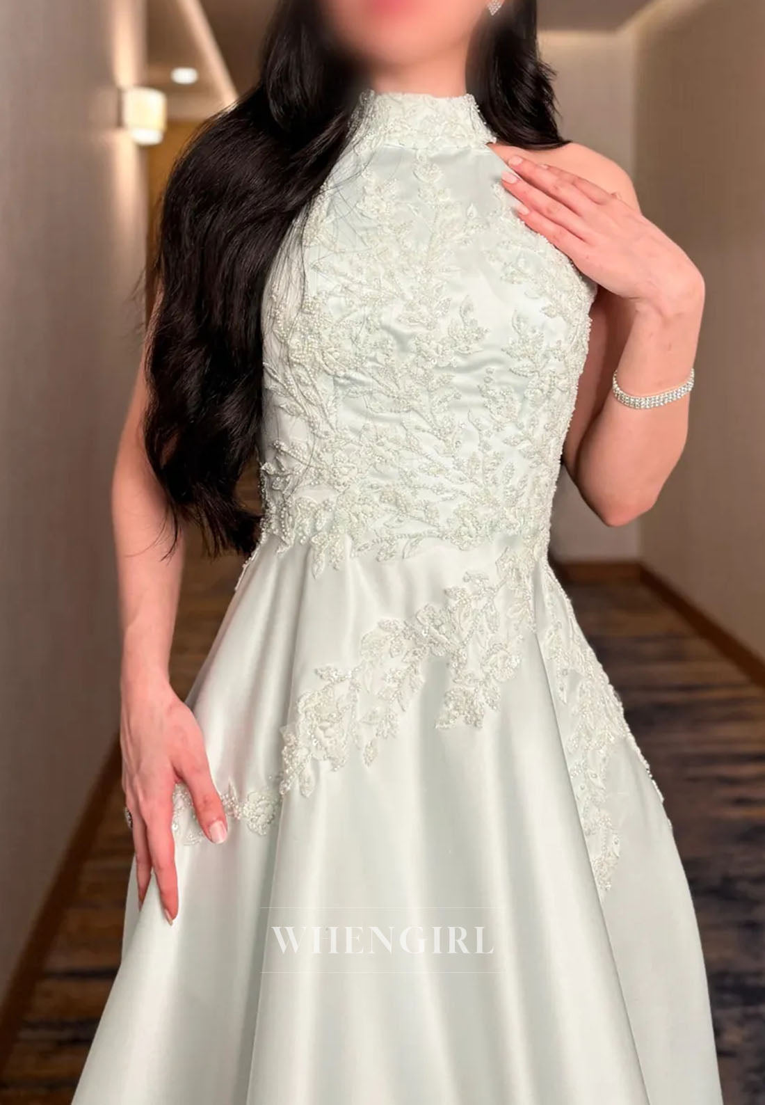 Halter Lace Applique A-Line Evening Gown