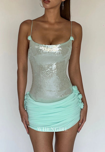 Sequin Corset Mini Dress with Ruched Skirt