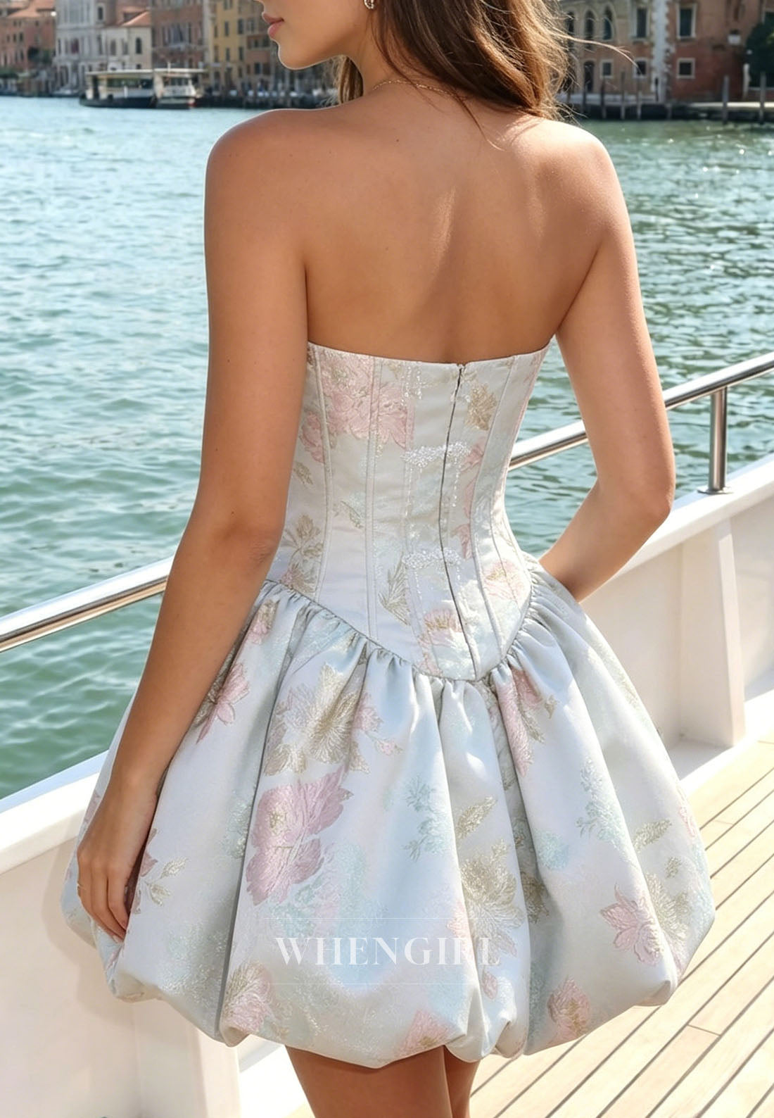 Strapless Jacquard Corset Bubble Mini Dress