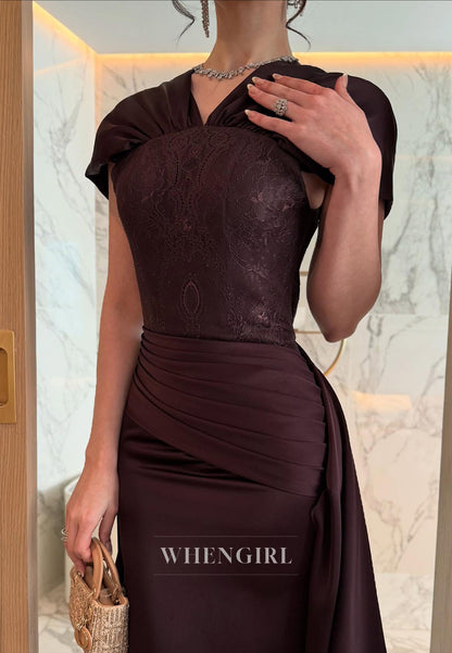 Gathered Shawl Collar Evening Gown with Train