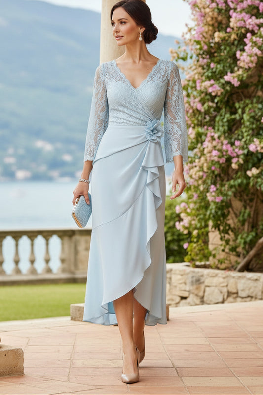 Elegant Lace Wrap-Style High-Low Dress