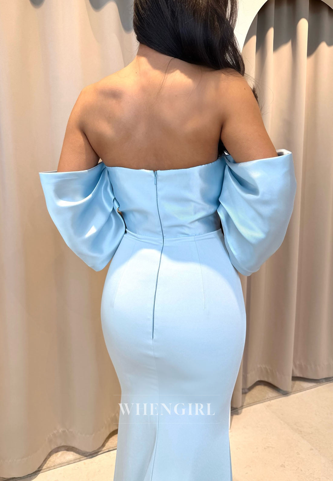 Pleated Off-the-Shoulder Satin Mermaid Gown