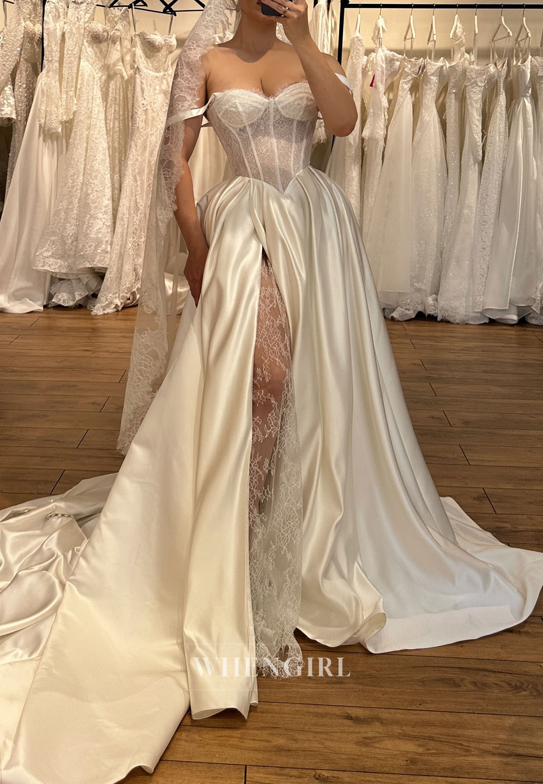 Lace Corset Ball Gown Wedding Dress with Slit