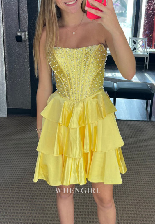 Strapless Corset Homecoming Dress with Tiered Ruffle Skirt